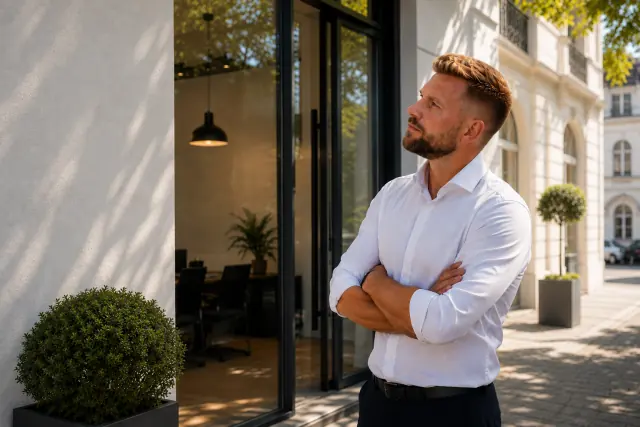 Victor Straßner vor seinem Büro in Baden-Baden